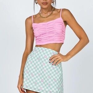 Princess Polly Selby Mini Skirt Green Floral Check size 4